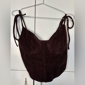 SHEIN Brown Corduroy Tie-Strap Bustier Cami